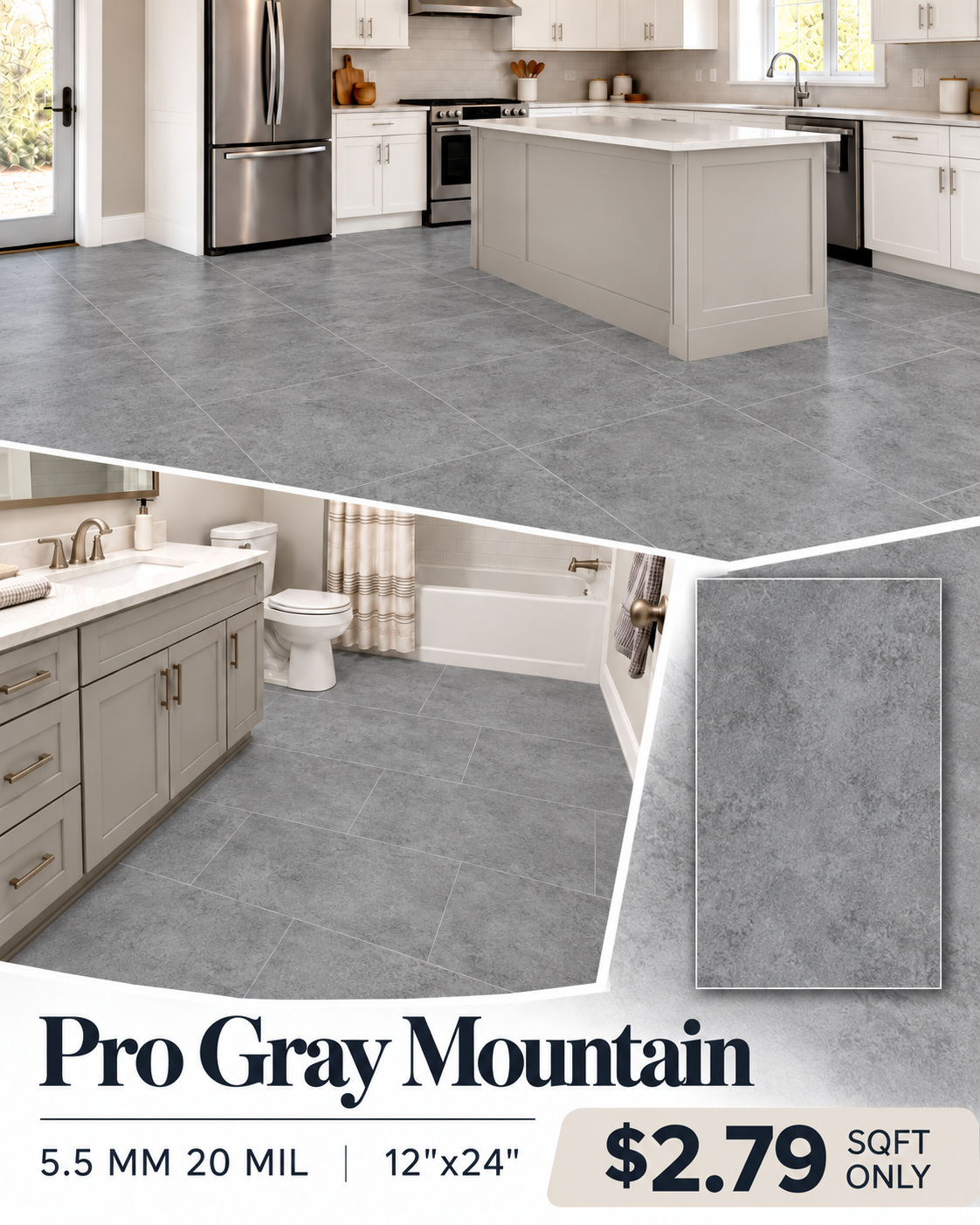 Pro Gray Mountain luxury vinyl tile color detail